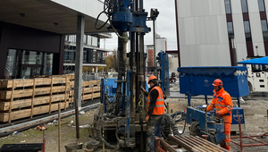 Drilling activities performed east from the MF-building corresponding to the observation borehole located right next to the facility (Photo: Joaquin Jimenez-Martinez, Eawag)